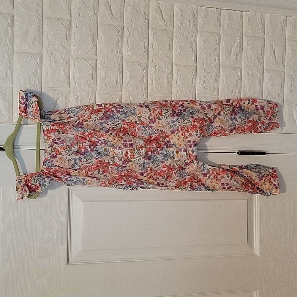 H&M Toddler Girl Cotton Jumpsuit White/Floral 3T